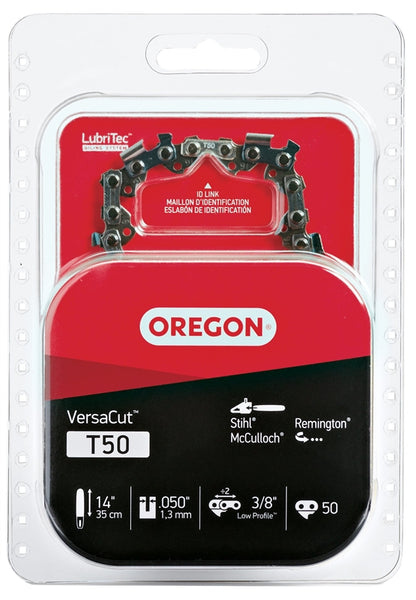 Oregon VersaCut T50 Chainsaw Chain, 14 in L Bar, 0.05 Gauge, 3/8 in TPI/Pitch, 50-Link