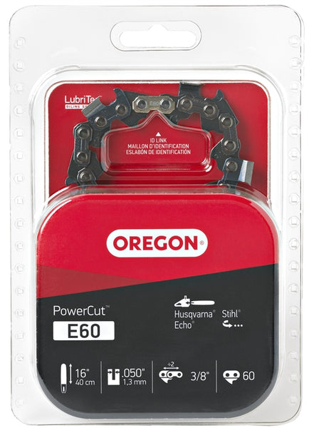 Oregon PowerCut E60 Chainsaw Chain, 16 in L Bar, 0.05 Gauge, 3/8 in TPI/Pitch, 60-Link