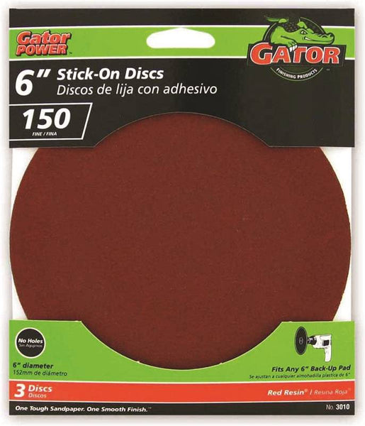 Gator 3010 Sanding Disc, 6 in Dia, 150 Grit, Fine, Aluminum Oxide Abrasive, Paper Backing