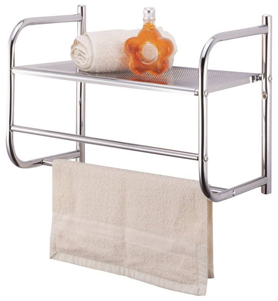 Simple Spaces BR32-CH Bathroom Rack, 11 lb Each shelf, 6.6 lb Each Towel Rack Max Weight Capacity, 1-Shelf, Metal