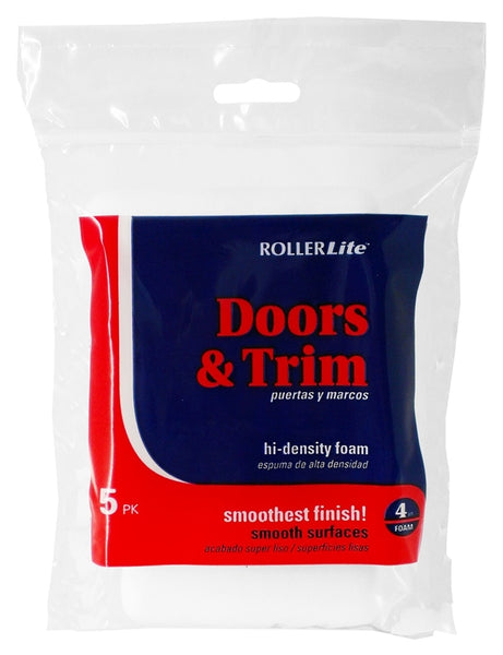 RollerLite Doors & Trim 4FOAMQ-5 Mini Roller Cover Refill, 4 in L, Foam Cover, White