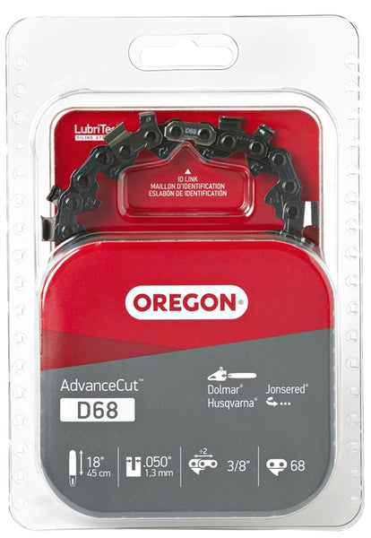 Oregon AdvanceCut D68 Chainsaw Chain, 18 in L Bar, 0.05 Gauge, 3/8 in TPI/Pitch, 68-Link