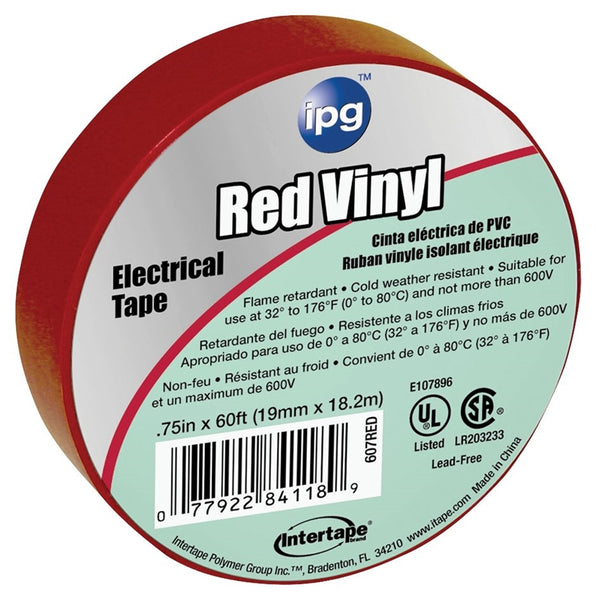 IPG 85832 Electrical Tape, 60 ft L, 3/4 in W, PVC Backing, Red
