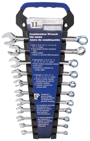 Vulcan TR-H1101 Wrench Set, 11-Piece, CRV, Chrome, Silver, Specifications: Drop Forged
