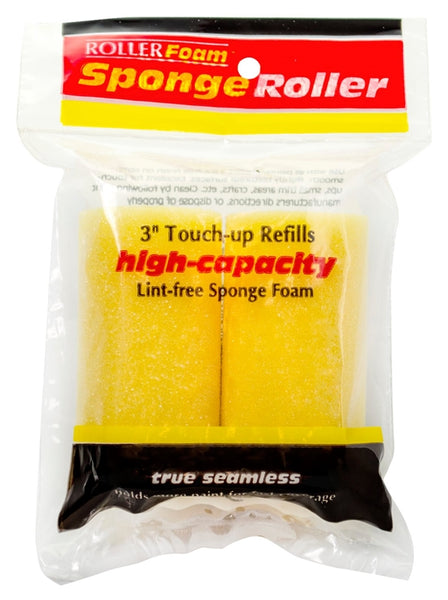 RollerLite 3YF038D Roller Cover, 3/8 in Thick Nap, 3 in L, Foam Cover, Yellow