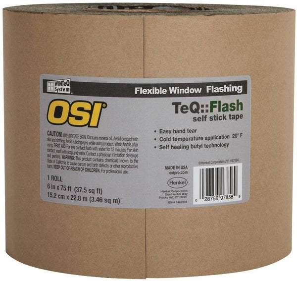 OSI 1866211 Window Flashing Tape, 100 ft L, 6 in W, Black, Self-Adhesive