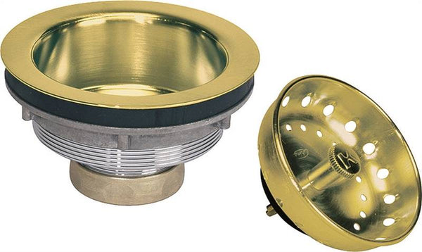 Plumb Pak PP5435PB Basket Strainer, Stainless Steel, Polished Brass, For: 3-1/2 in Dia Opening Kitchen Sink