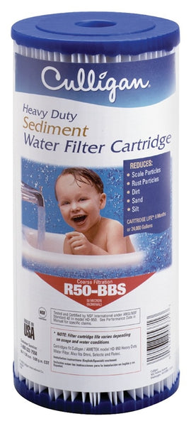 Culligan R50-BBSA Filter Cartridge, 50 um Filter, Pleated Polyester Cartridge Filter Media