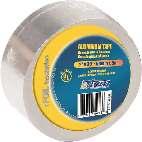 TVM TR2X30 Foil Tape, 30 ft L, 2 in W, Aluminum Backing