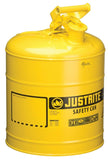 JUSTRITE 7150200 Safety Can, 5 gal Capacity, Steel, Yellow