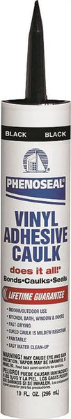 DAP PHENOSEAL 06102 Vinyl Adhesive Caulk, Black, 48 hr Curing, -20 to 180 deg F, 10 oz Cartridge
