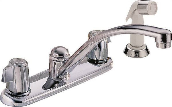 DELTA Classic Series 2400LF Kitchen Faucet with Side Sprayer, 1.8 gpm, 2-Faucet Handle, Brass, Chrome Plated
