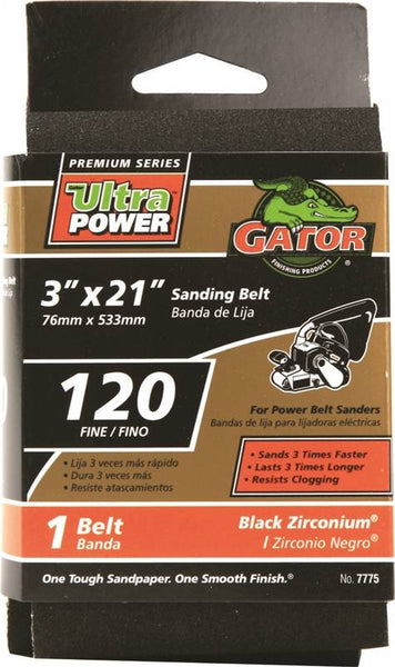 Gator 7775 Sanding Belt, 3 in W, 21 in L, 120 Grit, Fine, Zirconium Oxide Abrasive