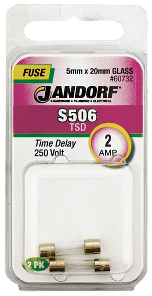 Jandorf 60732 Time Delay Fuse, 2 A, 250 V, 35 A Interrupt, Glass Body