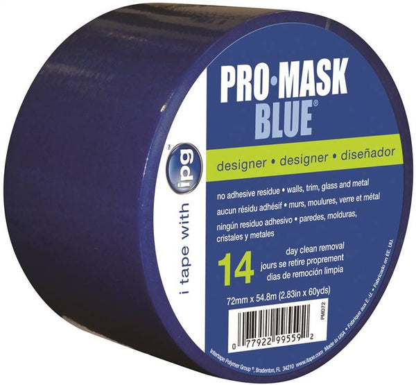 IPG PMD72 Masking Tape, 60 yd L, 2.83 in W, Crepe Paper Backing, Dark Blue