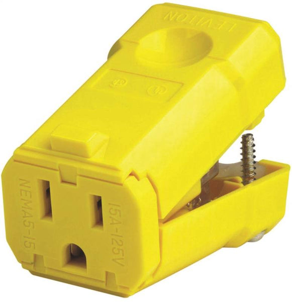 Leviton 021-05259-0PB Cord Connector, 2 -Pole, 15 A, 125 V, NEMA: NEMA 5-15R, Yellow