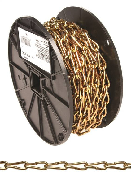 Campbell 0723167 Twist Link Coil Chain, #3, 50 ft L, 240 lb Working Load, Steel, Brass