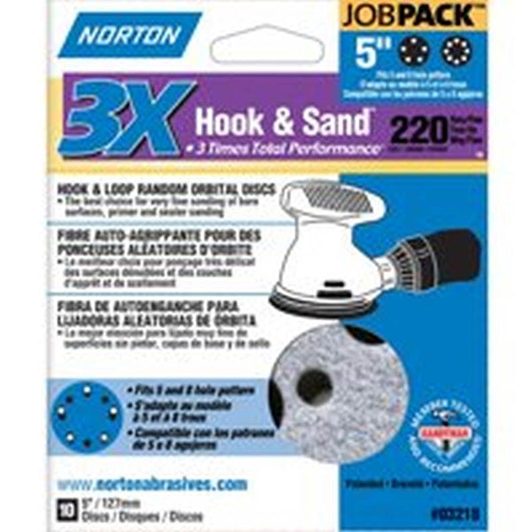 NORTON 03218 Sanding Disc, 5 in Dia, 11/16 in Arbor, Coated, P220 Grit, Very Fine, Alumina Ceramic Abrasive