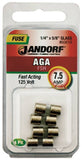 Jandorf 60619 Fast Acting Fuse, 7.5 A, 125 V, 1 kA Interrupt, Glass Body