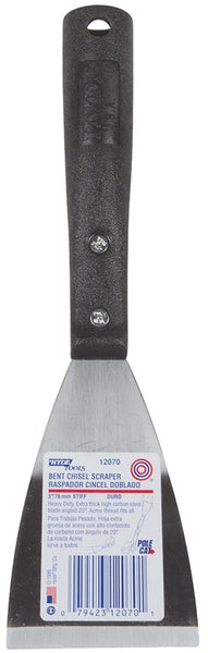 HYDE 12070 Bent Chisel Scraper, 3 in W Blade, HCS Blade, Polypropylene Handle, Contour-Grip Handle