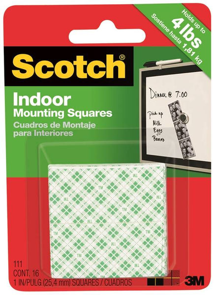 Scotch 111-24 Mounting Square, 1 in L, 1 in W, White