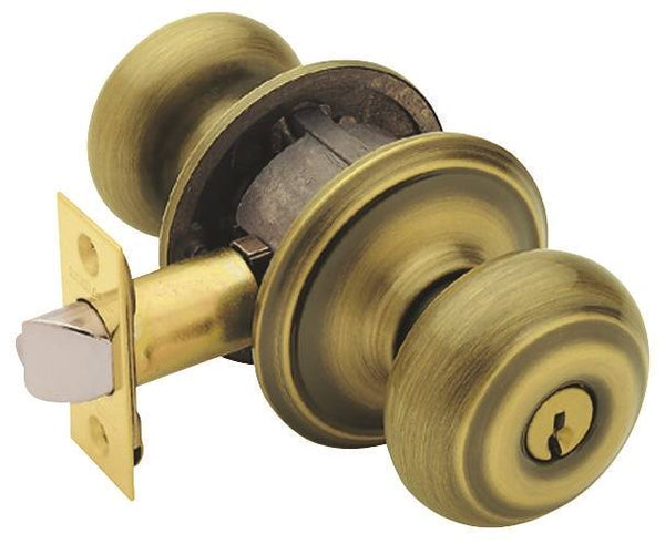 Schlage Georgian Series F51A VGEO609K4 Keyed Entry Knob, Solid Brass/Zinc, Antique Brass