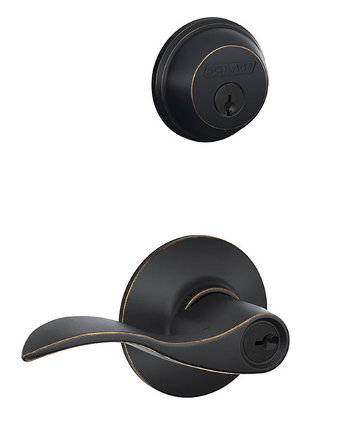 Schlage FB50NVACC716 Lever Entry Deadbolt Set, 1 Grade, Keyed Alike Key, Metal, Aged Bronze, 2-3/4 in Backset, C Keyway
