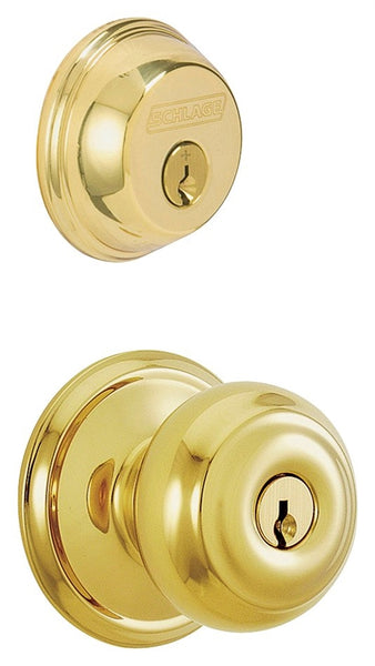 Schlage Georgian Series FB50VGEO505 Knob Lockset, 2 Grade, Keyed Alike Key, Steel, Brass, 2-3/8 x 2-3/4 in Backset