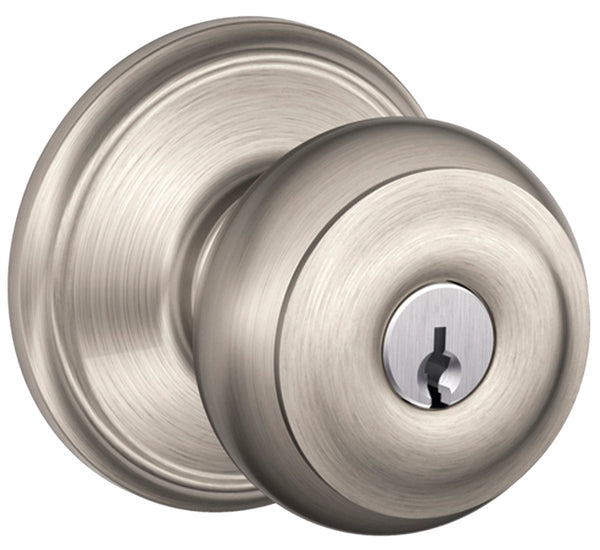Schlage Georgian Series F51A VGEO619KA4 Keyed Entry Knob, Solid Brass/Zinc, Satin Nickel