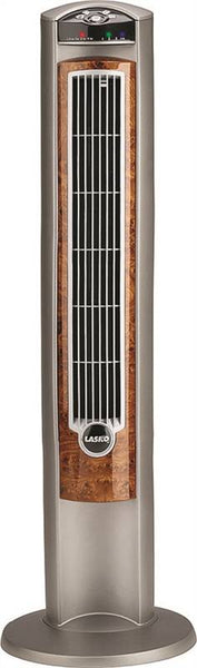 Lasko Wind Curve T42954 Tower Fan with Remote Control, 120 V, Plastic Housing Material, Gray/Woodgrain