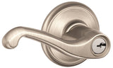 Schlage Flair Series F51A VFLA619 Entry Lever Lockset, Brass, Satin Nickel