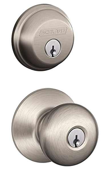 Schlage FB50VPLY619 Combo Dead Bolt, ANSI 2 Grade, Keyed Alike Key, Brass, Satin Nickel, 2-3/8 or 2-3/4 in Backset