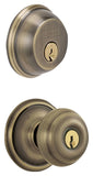 Schlage Georgian Series FB50NVGEO609 Knob Lockset, 2 Grade, Keyed Alike Key, Steel, Antique Brass, K4 Keyway, Left Hand