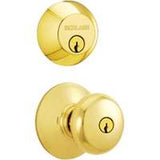 Schlage Plymouth Series FB52NVPLY505 Knob Lockset, 2 Grade, Keyed Alike Key, Polished Brass, 2-3/8 x 2-3/4 in Backset