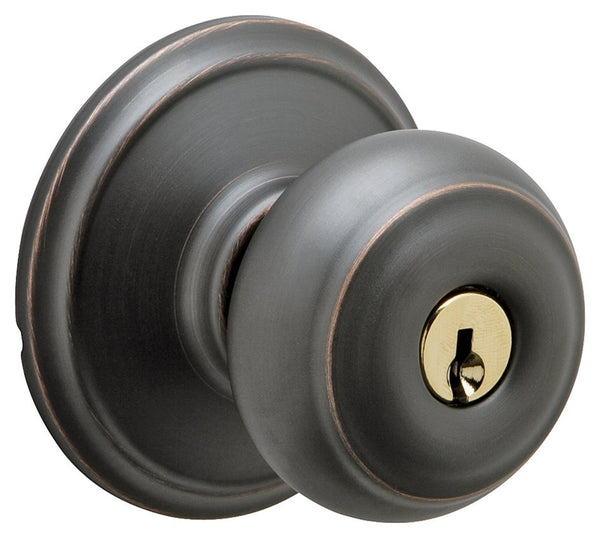 Schlage Georgian Series F51A VGEO716 Keyed Entry Knob, Brass/Zinc, Aged Bronze