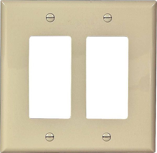 Eaton Wiring Devices PJ262V Wallplate, 4-1/2 in L, 4.56 in W, 2 -Gang, Polycarbonate, Ivory, High-Gloss