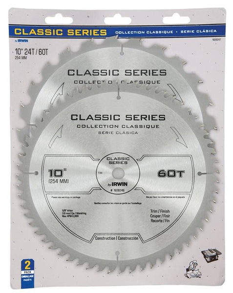 IRWIN 1826247 Circular Saw Blade, 10 in Dia, 5/8 in Arbor, 24/60-Teeth