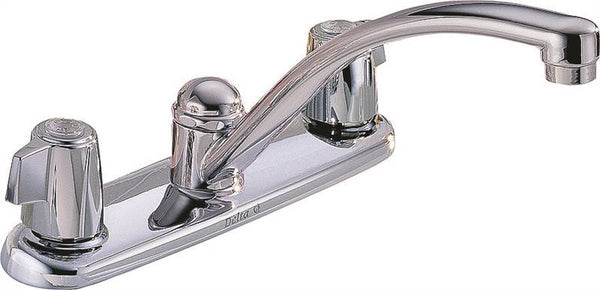 DELTA Classic Series 2100LF Kitchen Faucet, 1.8 gpm, Brass, Chrome Plated, Deck Mounting, Wrist Blade Handle
