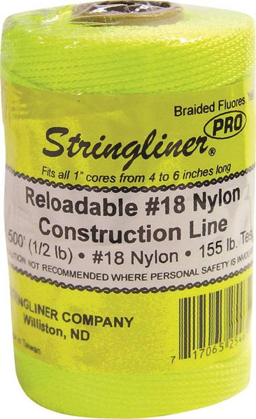 Stringliner Pro Series 35465 Construction Line, #18 Dia, 500 ft L, 165 lb Working Load, Nylon, Fluorescent Yellow