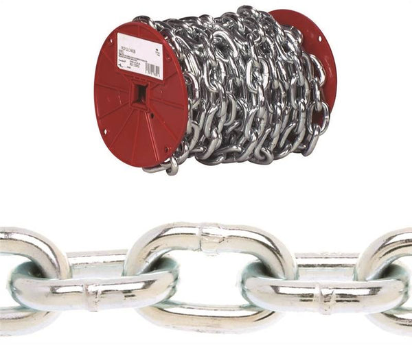 Campbell 072-2327 Proof Coil Chain, 3/8 in, 35 ft L, 30 Grade, Steel, Zinc