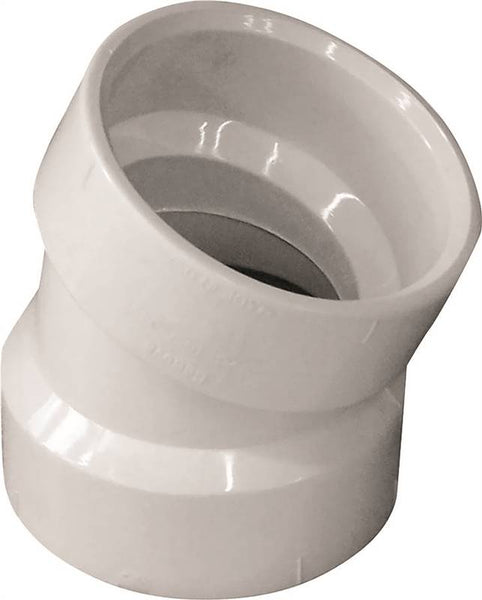 CANPLAS 192551 Pipe Elbow, 1-1/2 in, Hub, 22.5 deg Angle, PVC, White