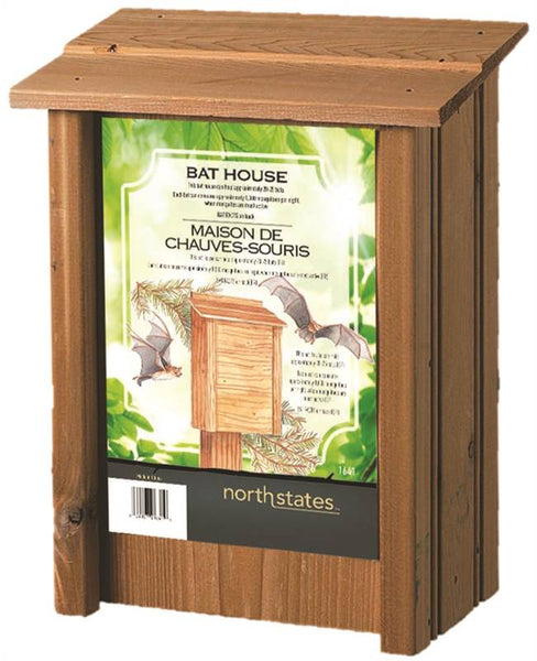 North States 1641 Bat House, 9 in W, 5-1/4 in D, 12 in H, Cedar Wood, Post, Fence Mounting