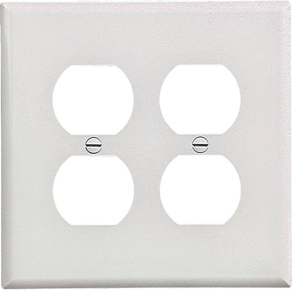 Eaton Wiring Devices PJ82W Duplex and Single Receptacle Wallplate, 4-7/8 in L, 4-15/16 in W, 2 -Gang, Polycarbonate