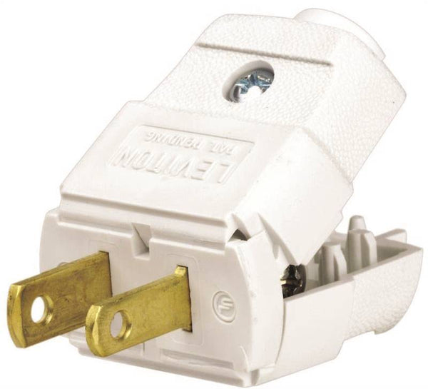 Leviton 101-WP Electrical Plug, 2 -Pole, 15 A, 125 V, Screw, NEMA: NEMA 1-15P, White