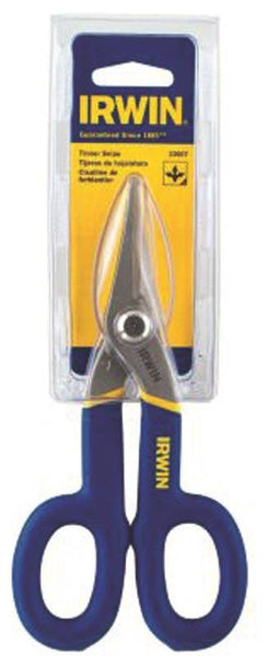 IRWIN 23007 Tinner Snip, 7 in OAL, 2 in L Cut, Curved, Straight Cut, Steel Blade, Double-Dipped Handle, Green Handle