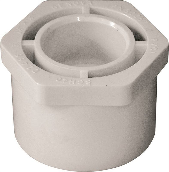 LASCO 437210BC Reducing Bushing, 1-1/2 x 3/4 in, Spigot x Slip, PVC, White, SCH 40 Schedule