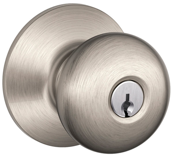 Schlage Plymouth Series F51A VPLY619 Keyed Entry Knob, Brass/Zinc, Satin Nickel
