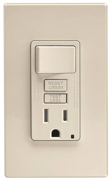 Leviton C96-GFSW1-00T Combination Switch, 2 -Pole, 15 A, 125 V, Light Almond