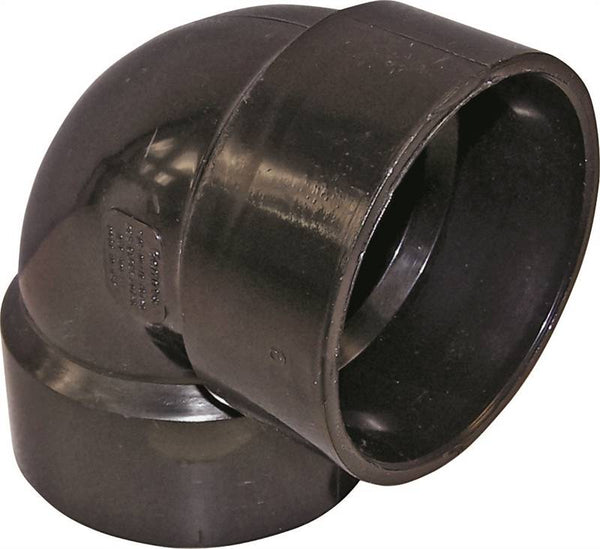 CANPLAS 102203BC Pipe Elbow, 3 in, Hub, 90 deg Angle, ABS, Black