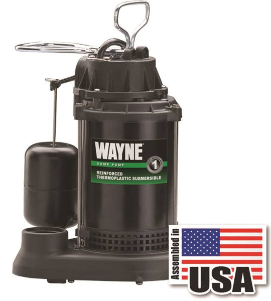 WAYNE SPF33 Sump Pump, 1-Phase, 9.5 A, 120 V, 0.33 hp, 1-1/2 in Outlet, 15 ft Max Head, 3750 gph, Thermoplastic